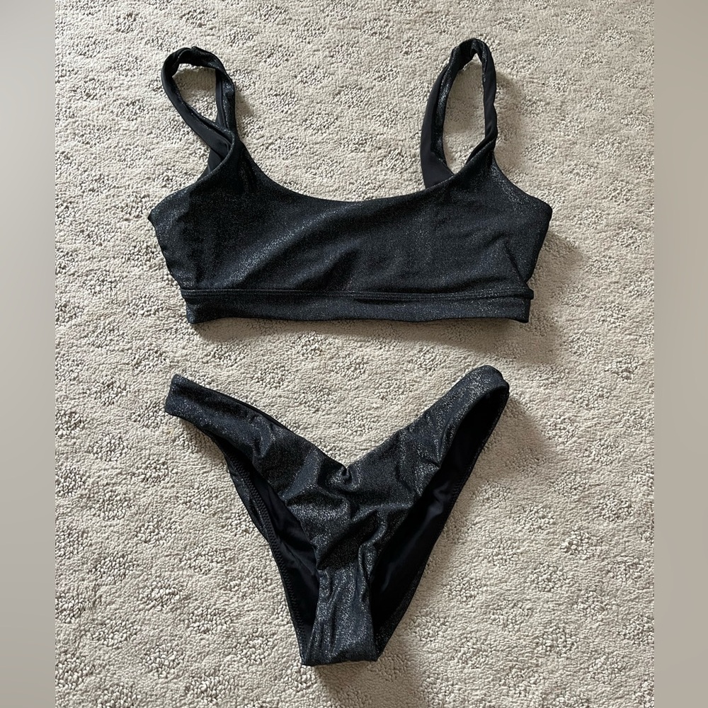La Hearts Black Shimmer Bikini Set